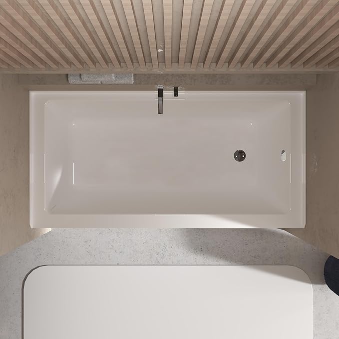 60 Inch Alcove Soaking Bathtub, Rectangular Acrylic Tub with Integral Apron, Left Drain, Glossy White Finish, Brushed Nickel Pop-Up Drain, Contemporary Recessed Bathtub for Bathroom Upgrade