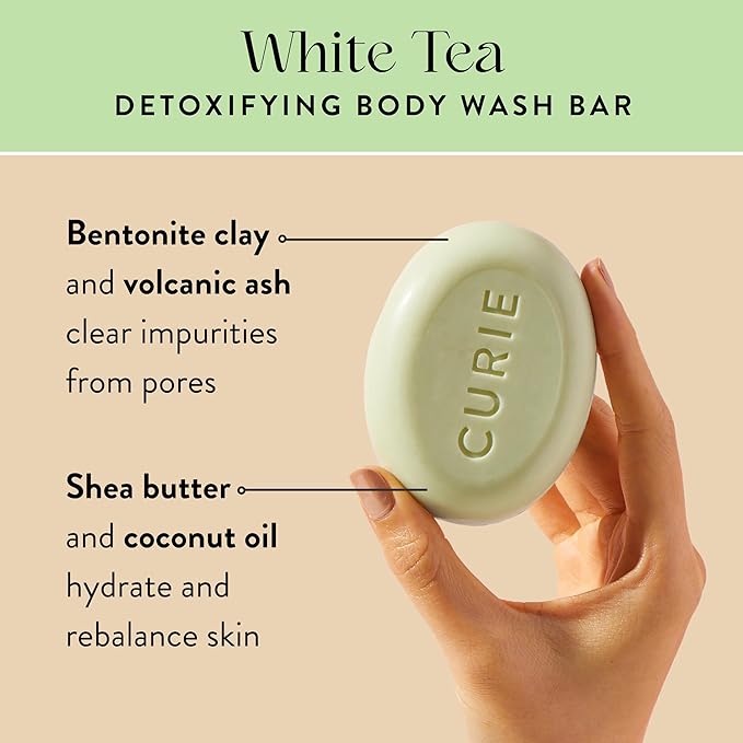 Curie White Tea Detoxifying Body Wash Bar – Sulfate-Free, Vegan Cleansing Bar with Bentonite Clay & Volcanic Ash for Smooth, Refreshed Skin (3PK)