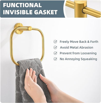 Angle Simple Square Towel Ring Brassy Gold, SUS 304 Stainless Steel Swivel Hand Towel Holder for Bathroom, Wall Mount, 7.87 Inches