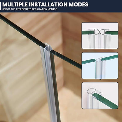 Shower Glass Door Side Seal, 2PCS 78 Inch Ultra Clear U-Shape PVC Seal Strip, for 5/16"(8mm) Thick Frameless Glass Door, to Stop Water Leakage
