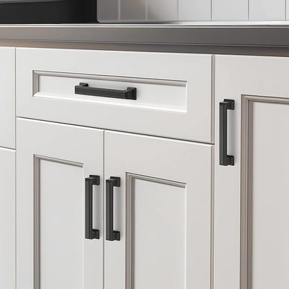 Ravinte Hardware 25 Pack Matte Black Cabinet Pulls, 3-3/4 Inch (96mm) Hole Center Zinc Alloy Drawer Handles for Kitchen Cabinets, Cupboards, Dressers, Square Solid Metal Hardware