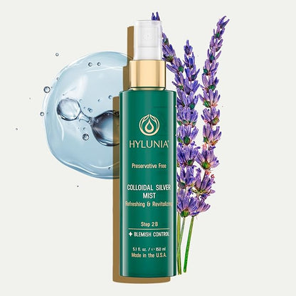 Hylunia Colloidal Silver Mist Toner 5.1 fl. oz. – Hydrating Versatile Toner for Acne-Prone Inflamed Skin | Infused with Colloidal Silver & Lavender for Glowing Skin Cuts & Burns, Body-Refresher
