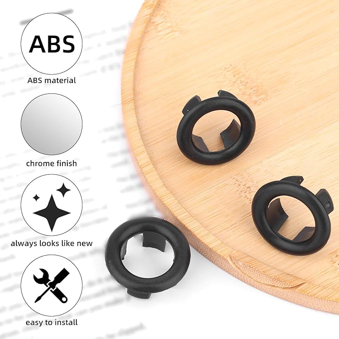 10pcs Sink Overflow Ring, Chrome Plated Bathroom Sink Overflow Trim Ring Cover Drain Hole Insert Cap for Kitchen Bathroom Basin Vanity & Ceramic Sinks (Black)
