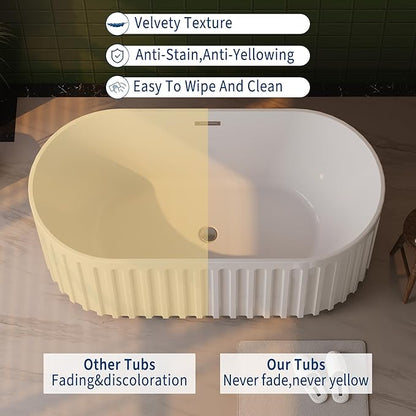 GarveeLife Freestanding Bathtubs 67 inch White Acrylic Free Standing Soaking Tub – Sleek Striped Design with Integrated Overflow, Pop-Up Drain & Hidden Pipe, Perfect for Contemporary Bathroom Décor