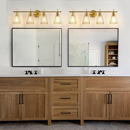 Industrial Bathroom Vanity Lights: 4-Lights Gold Brushed Brass Vintage Metal Cage Wall Lamps - Rustic Farmhouse Light Fixture Over Mirrors Cabinet for Painting Hallway