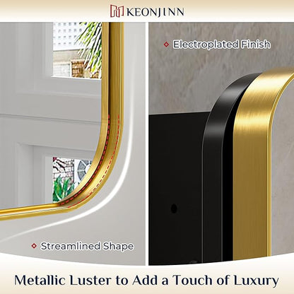 Keonjinn 20 x 32 Inch Gold Mirrored Medicine Cabinet, Recessed Medicine Cabinets for Bathroom, Dim Brushed Brass Stainless Steel Framed, Adjustable Shelves, in Wall or Surface Mount, Sturdy & Heavy