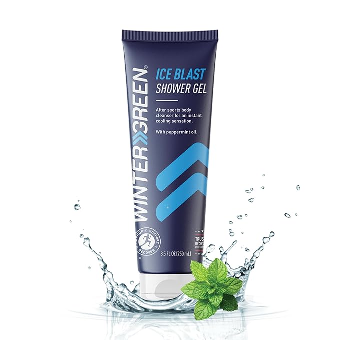 Wintergreen Ice Blast Shower Gel, 8.5 oz – Cooling Post-Workout Body Wash for Men and Women, Infused with Peppermint Extracts, Deep Cleansing and Refreshing for Athletes