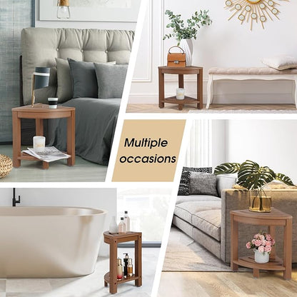 HDPE Corner Shower Stool,Shower Bench Seat with Storage Shelf for Shaving Legs Plastic Spa Bath Step Foot Rest for Bathroom Small Place (Teak)