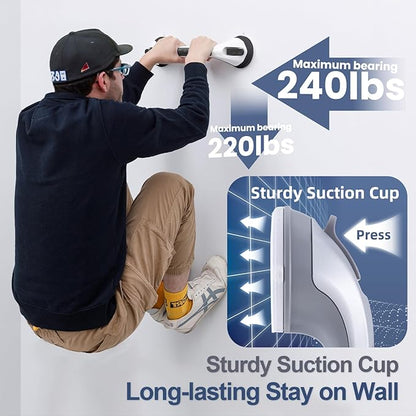 Shower Grab Bar Suction Cup 17 inch, Grab Bars for Bathtubs, Bathroom Safety Grip Shower Handle for Elderly and Seniors, Bath Handrails Removable & Reusable Waterproof, No Drilling, Black