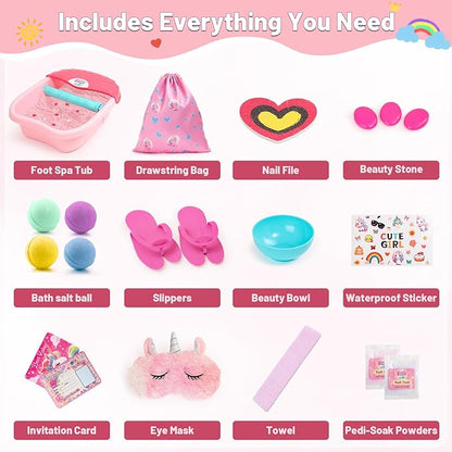 Kids Foot Spa Kit with Pedicure Set for Girls 3-8, All-in-1 Kids Spa Day Kit with Bubble Soak & Massage, Sleepover Party Birthday Gifts