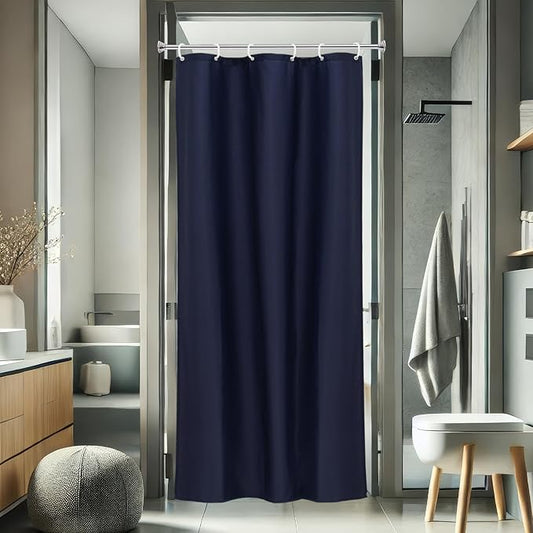 AooHome Small Shower Curtain Liner, Polyester Soft Solid Color Shower Curtain with Hooks for Hotel, Weighted Hem, Water Repellent, Navy Blue, 36x72 inch