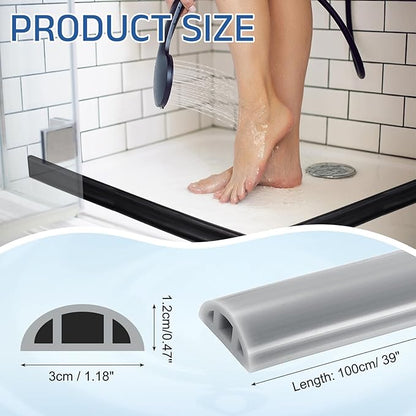 uxcell Shower Water Barrier, 39" Silicone Splash Guard Shower Water Stopper Retention System for Bathtub Sink Washing Machine Dry and Wet Separation, 1.18"W x 0.47"H, Gray
