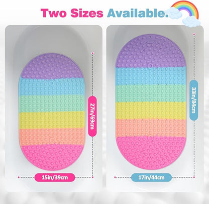 Push Pop Bubble Bath Mat for Kids,Rainbow Large Non-Slip Silicone Tub Mat with Strong Suction Cups for Toddler,33x17.3 Inch Waterproof Shower Mat for Bathtub, Sensory Bath Pad with Drain Holes
