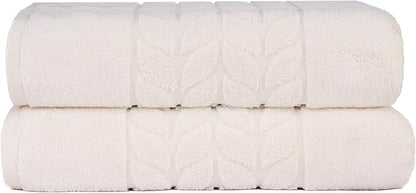 BAGNO MILANO Organic Turkish Cotton Bath Towels, Luxury Jacquard Collection, Certified Organic Highly Absorbent, Soft-Plush Towel Set (Cream, 2 Pcs Bath Towel Set)