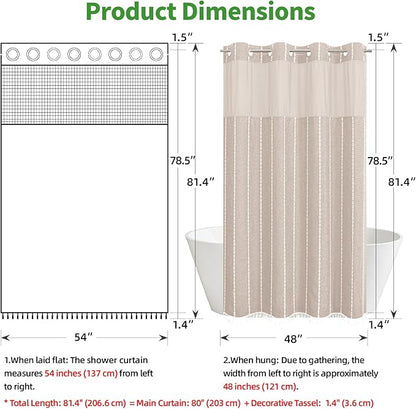 No Hook Stall Shower Curtain with Snap-in Fabric Liner - 54x80 Heavy-Duty Linen Textured Striped Design,Narrow Rustic Modern Farmhouse Bohemian Bathroom Curtain,Water-Repellent,Tan/Taupe