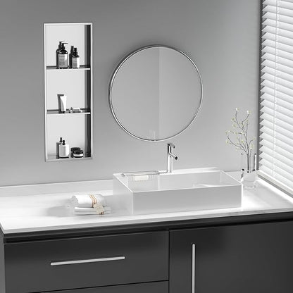Neodrain12X36 Inch Shower Niche, Brushed 3-Tier Stainless Niches No Tile Needed Bathroom Wall Niche for Shower Storage Waterprooof, Recessed in Wall
