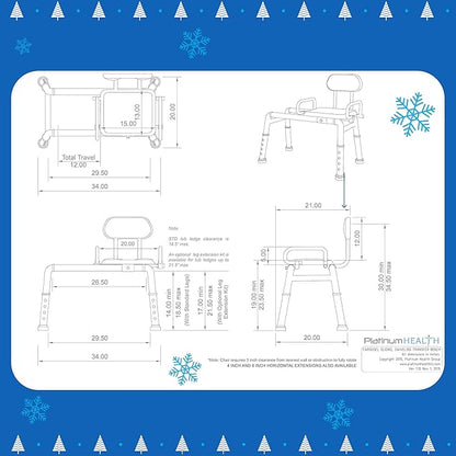 Platinum Health Carousel Sliding Shower Chair Tub Transfer Bench with Swivel Seat, Premium Padded, Pivoting Arms, Adjustable Space Saving Design for Tubs, Inside Shower, for Handicap & Seniors, Blue