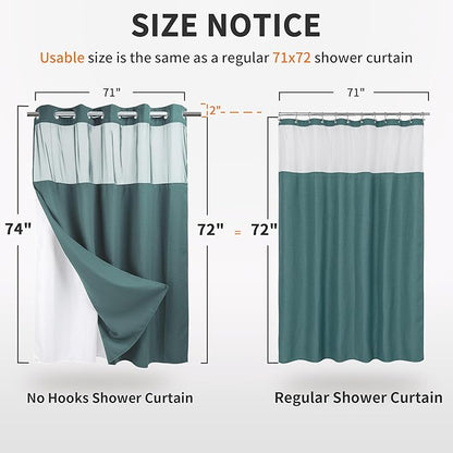 River Dream Heavyweight No Hooks Required Dotted Waffle Weave Shower Curtain with Snap in Liner - 71W x 74H,Hotel Grade,Spa Like Bath Curtain,Teal