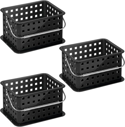 iDesign Stackable Shower Basket with Handle for Dorm or Bathroom - Set of 3 - Black - Made in USA
