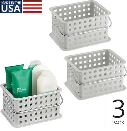iDesign Plastic Handle-Portable Shower Caddy-Set of 3-Light Gray Basket