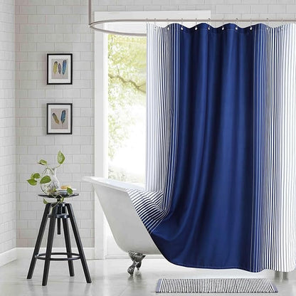 Blue Shower Curtain 78 Inches Long, Modern Navy Blue and White Gradient Vertical Stripe Waterproof Polyester Shower Curtains for Bathroom, 72x78 Inches