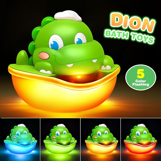 Dinosaur Baby Bath Toys Light Up Bath Bubble Machine with Colourful Light Bathtime Shower Bath Toys for Kids Ages 1-3 4-8 Birthday Gift Easter Basket Stuffers for Toddler Boys Girls