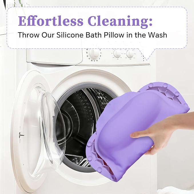 Silicone Bath Pillow for Tub Adults, 4D Air-Cushion Bathtub Pillow for Head Neck and Back Support, Non-Slip Suction Cups, Quick-Drying Waterproof Spa Pillow, Easy to Clean & Store，Purple