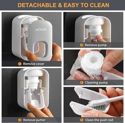 MOPMS Toothpaste Dispenser Wall Mounted for Bathroom Automatic Toothpaste Squeezer for Kids and Adult (Grey-2Pcs)