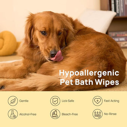 HICC PET Cleaning Deodorizing Glove Wipes for Dogs & Cats, Vet Recommended Hypoallergenic Hydrating & Nourish Fur Pet Grooming Glove Wipes, Pet Bathing Wipes for Horse Coat Care,6pcs Unscented