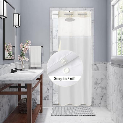 Gibelle Stall Small Shower Curtain 36x74, Waffle Weave Shower Curtain with Snap-in Fabric Liner Set, No Hooks Needed, Hotel Style with Mesh Top Window, Ivory