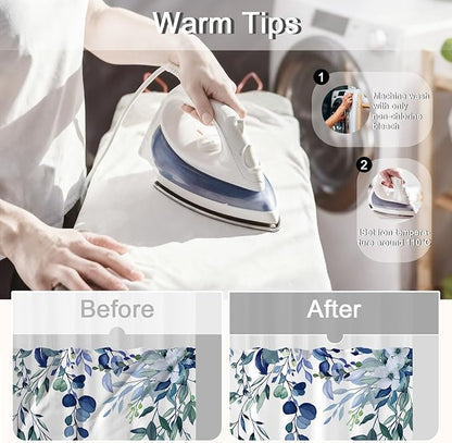 No Hook Shower Curtain and Liner Set, Blue Eucalyptus Floral Shower Curtains for Bathroom, Bath Curtain Sets with Snap in Liner, Waterproof with See Through Top Window, 71x74 Inches
