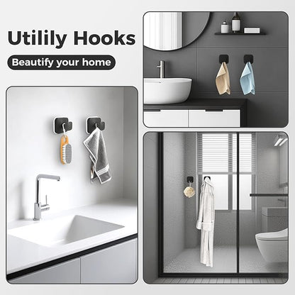 Shower Hooks for Inside Shower,Reusable Suction Cup Hooks for Glass Window,Mirror,Removable Towel Hooks for Bathroom,2 Pack(Black)