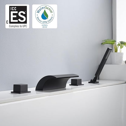 sumerain Black Roman Tub Faucet Waterfall Bathtub Faucet With Hand Shower, High Flow Rate