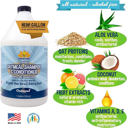 Bodhi Dog Organic Oatmeal Dog Shampoo & Conditioner - Hypoallergenic Formula - Naturally Deodorize Dogs, Cats & Pets - Moisturizes Dry, Itchy & Sensitive Skin - Made in USA (1 Gallon)