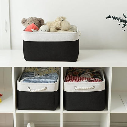 TheWarmHome Storage Bins for Shelves - 1 Pack 15.7x11.8x8.3 inch Canvas Storage Basket for Organizing Cubes Gift Dog Cloth Toy (White & Black)