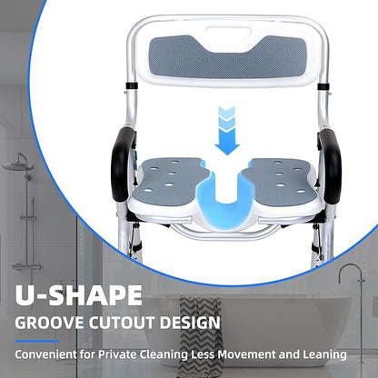 Shower Chair for Inside Shower,Foldable Shower Chair for Elderly and Disabled, Adjustable Height Chairs with Padded Arms and Back for Bathroom,Compact and Comfortable，Regular U-Shape