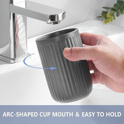 Matte Grey Toothbrush Holders for Bathrooms - Ceramic Toothbrush Toothpaste Holders Set, Bathroom Tumbler Cups Reusable Toothbrush Cup Grey Mouthwash Cup, Counter Organizer.