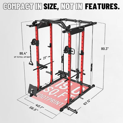 Mikolo Power Cage, Power Rack with Cable Crossover System, 1500LBS Squat Rack with LAT Pull Down System, Workout Cage with Pulley System for Fitness Home Gym