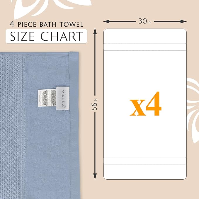 MAURA Light Blue Extra Large Turkish Cotton Luxury Bath Towels Set of 4. Ultra-Soft, Thick & Plush Towels for Bathroom - Serenity Blue