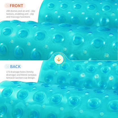 Anti-Slip Bathtub Shower mat, 39.3×15.7 inch（Approximately 100 × 40cm） Soft Oversized Machine Washable Non-Slip Bathtub mat with Drainage Holes, Bathroom Floor Suction Cup.（1-Clear Green）