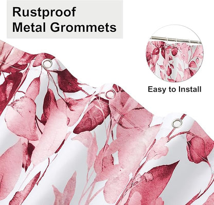 Colorful Star Pink Eucalyptus Waterproof Shower Curtain Set with Hooks, Minimalist Watercolor Floral Print Bathroom Décor, Plant Leaves Washable Fabric Shower Curtain, 72 x 72 Inch