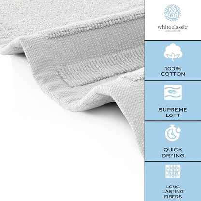 White Classic Luxury Bath Mat Floor Towel Set - Absorbent Cotton Hotel Spa Shower/Bathtub Mats [Not a Bathroom Rug] 22"x34" | 2 Pack | Silver