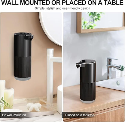 GuDoQi Automatic Touchless Liquid Soap Dispenser, 4-Level Adjustable Foam, USB Rechargeable Hand Soap Dispenser for Bathroom, Kitchen Countertops, 12.2oz/360mL, Black