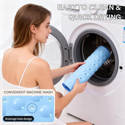 Anti-Slip Bathtub Shower mat, 39.3×15.7 inch（Approximately 100 × 40cm） Soft Oversized Machine Washable Non-Slip Bathtub mat with Drainage Holes, Bathroom Floor Suction Cup.（1-Opaque Light Blue）