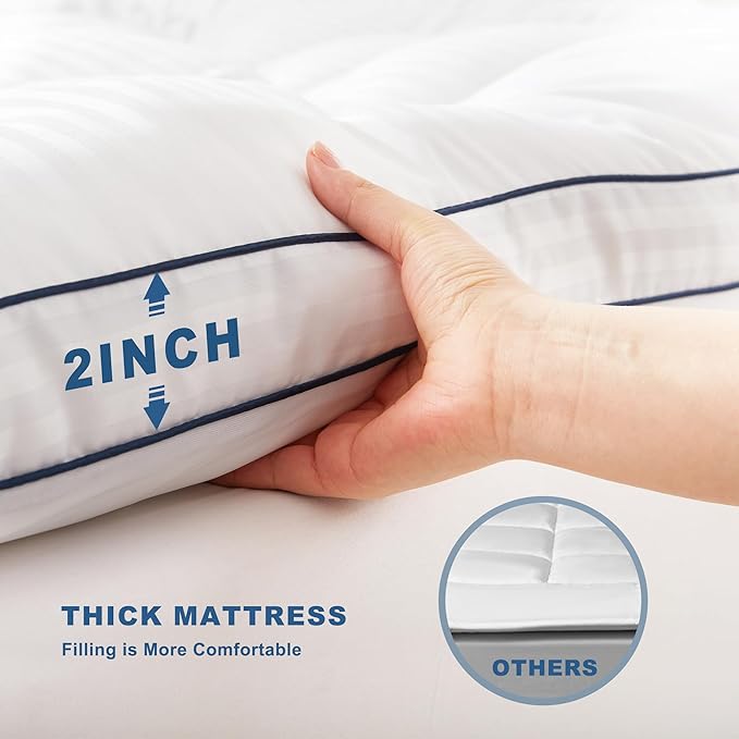 BEDLORE Queen Mattress Topper, Thick Pillow Top Pad for Back Pain Relief, Cooling Soft Mattress Cover with Deep Pockets 6-18 inch
