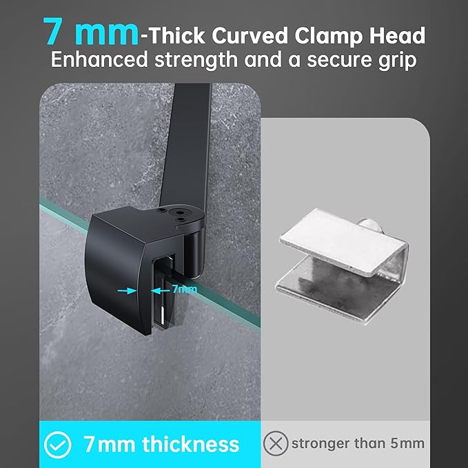 Frameless Shower Door Support Bar, Stainless Steel Wall-to-Glass Support Arm to Fixed Shower Glass Panel, for 1/4"-3/8" (6-10 mm) Door, 180° Pivot & Stow-Flat Mode (Matte Black, 31.5-inch(800mm))