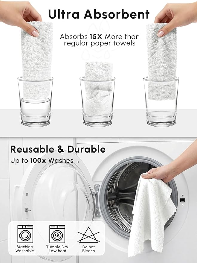Microfiber Cleaning Cloths Roll, 75 Pack Tear Away Microfiber Towels Roll, 12" x 13" Lint Free Rags, Reusable Cleaning Cloths, Washable, Scratch Free,Ultra Absorbent Dish Rags(White Ripple)