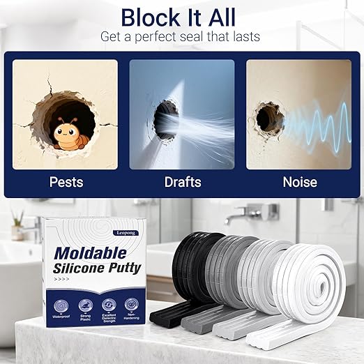 Moldable Waterproof Silicone Putty for Bathroom Wall & Pipe Gaps, Reusable & Pliable Repair Sealant (Grey)