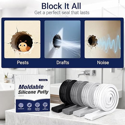 Moldable Waterproof Silicone Putty for Bathroom Wall & Pipe Gaps, Reusable & Pliable Repair Sealant (White)