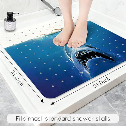Bathtub Mat Non Slip, Shark Square Bath tub Mat Shower Floor Mat with Suction Cups for Adults Kids Elderly 21 X 21 Inch